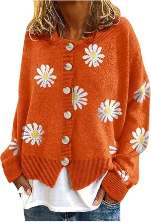 Cardigan Sweaters for Women Crew Neck Button Long Sleeve Cardigansopen Front Ruffle Loose Fall Outfits Clothes