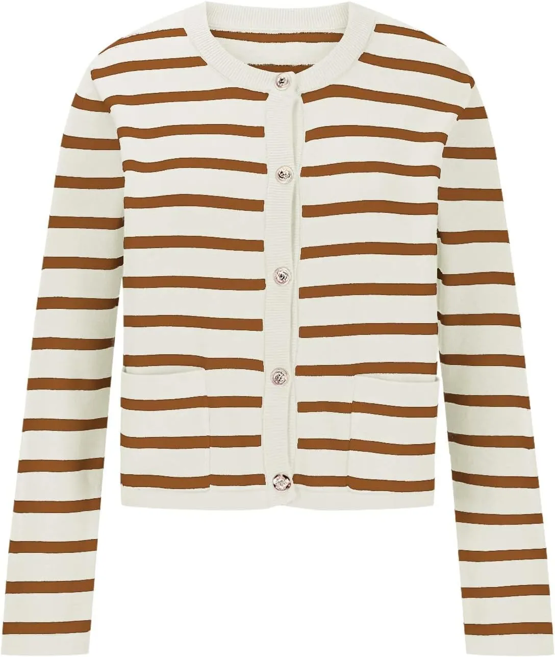 Cardigan Sweaters for Women Cropped Striped Open Front Long Sleeve Casual Crew Neck Outerwear Coats 2024 Fall