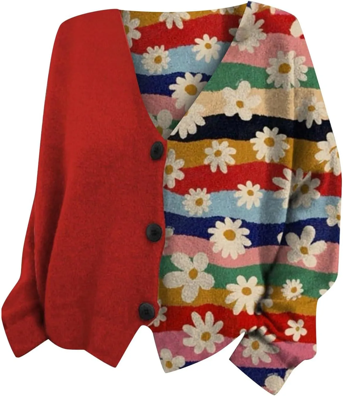 Cardigan Sweaters for Women Fall Casual Floral Printed Long Sleeve Button V-Neck Open Front Lightweight Loose Outwear