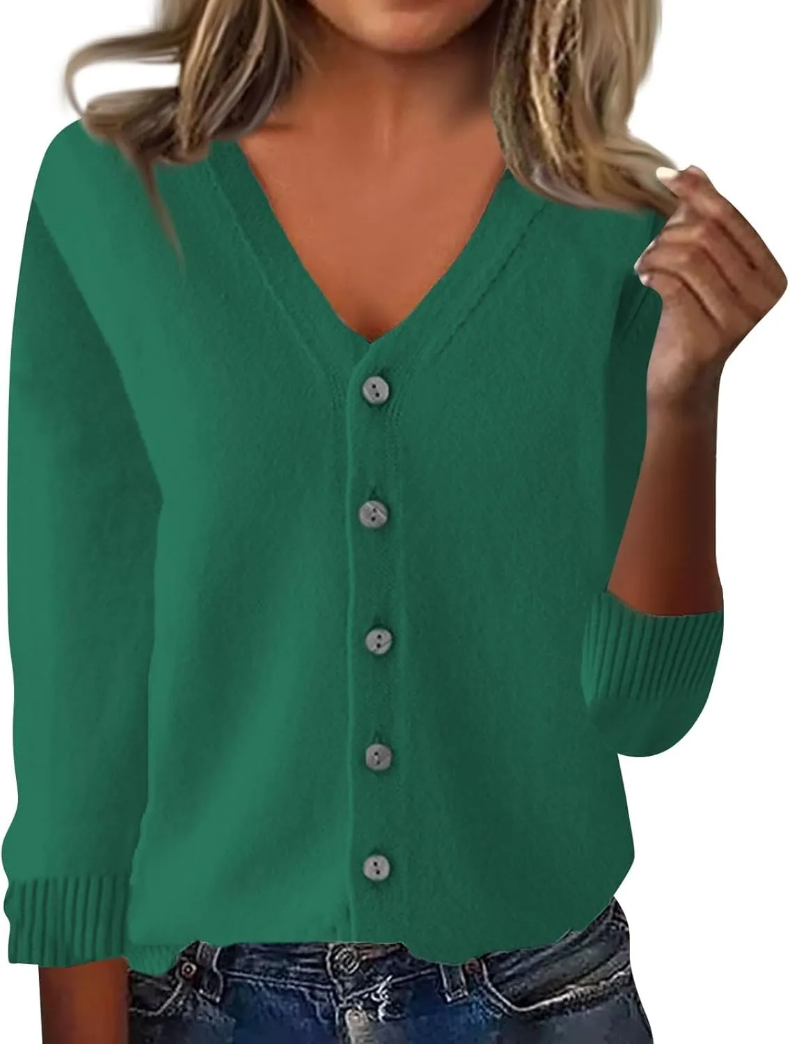 Cardigan Sweaters for Women Long Sleeve V Neck Sweaters Lightweight Comfy Sweatshirts No Hood Knitted Button Up Sweaters