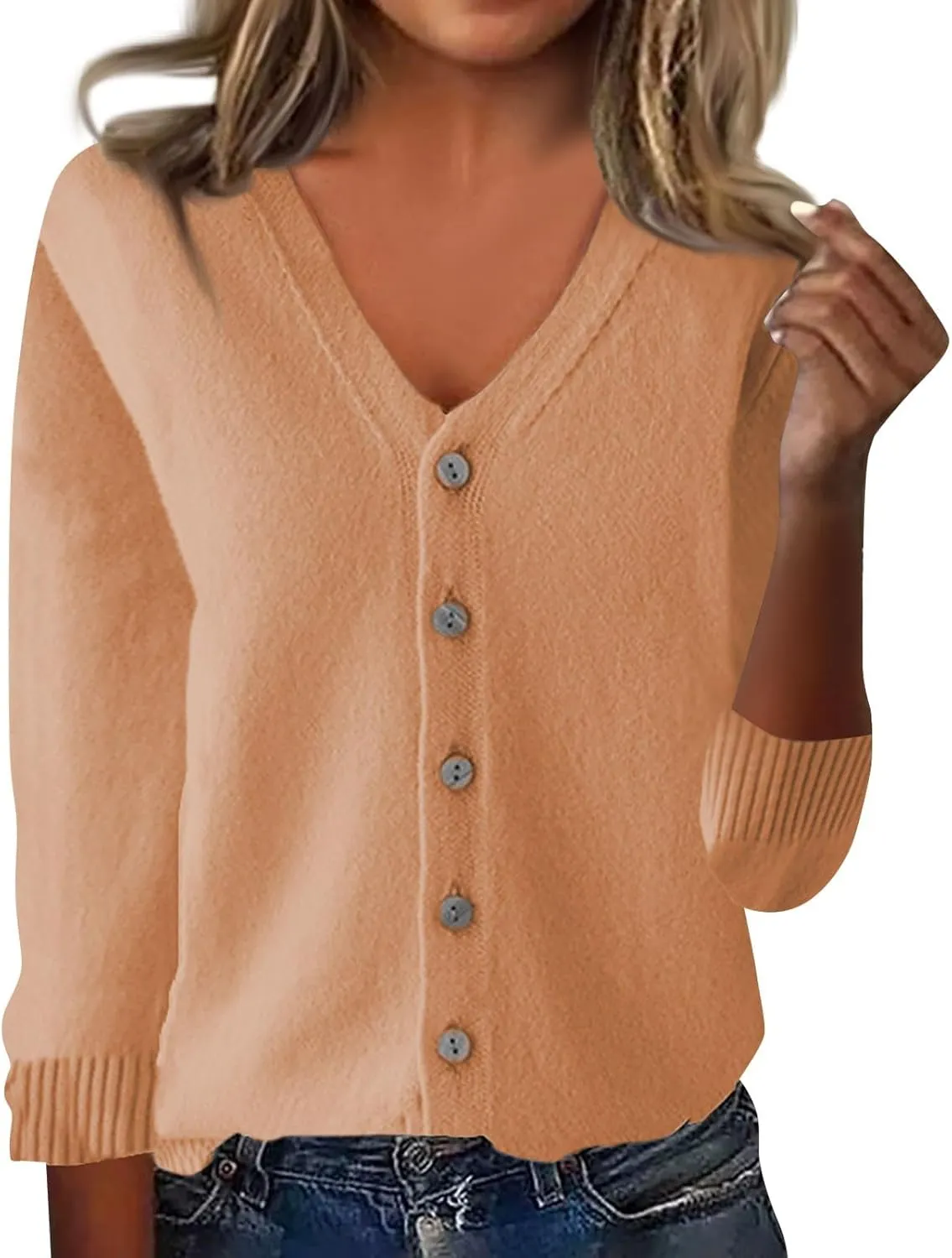 Cardigan Sweaters for Women Long Sleeve V Neck Sweaters Lightweight Comfy Sweatshirts No Hood Knitted Button Up Sweaters