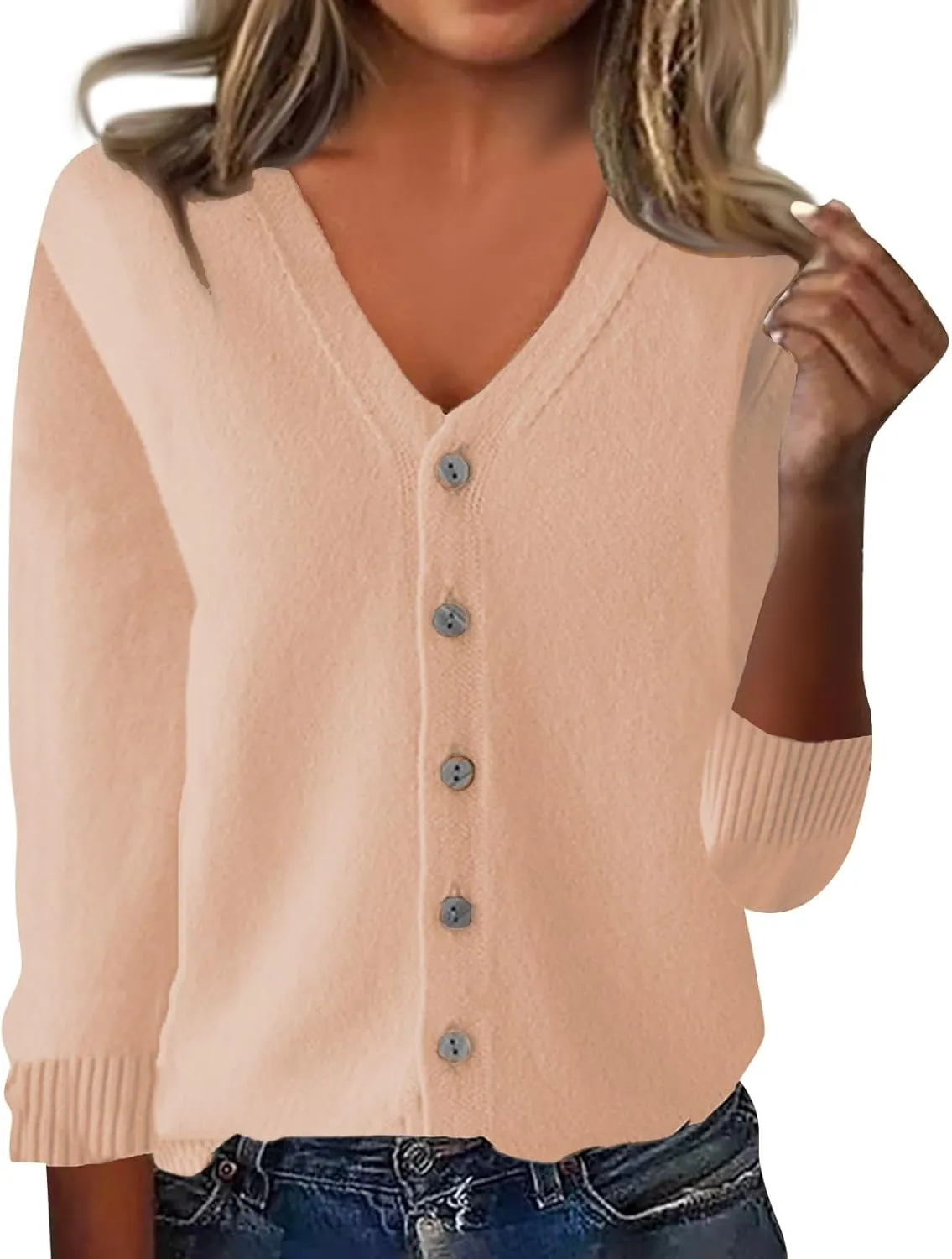 Cardigan Sweaters for Women Long Sleeve V Neck Sweaters Lightweight Comfy Sweatshirts No Hood Knitted Button Up Sweaters