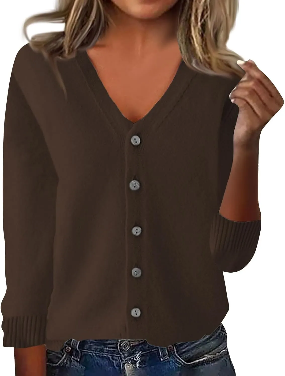 Cardigan Sweaters for Women Long Sleeve V Neck Sweaters Lightweight Comfy Sweatshirts No Hood Knitted Button Up Sweaters