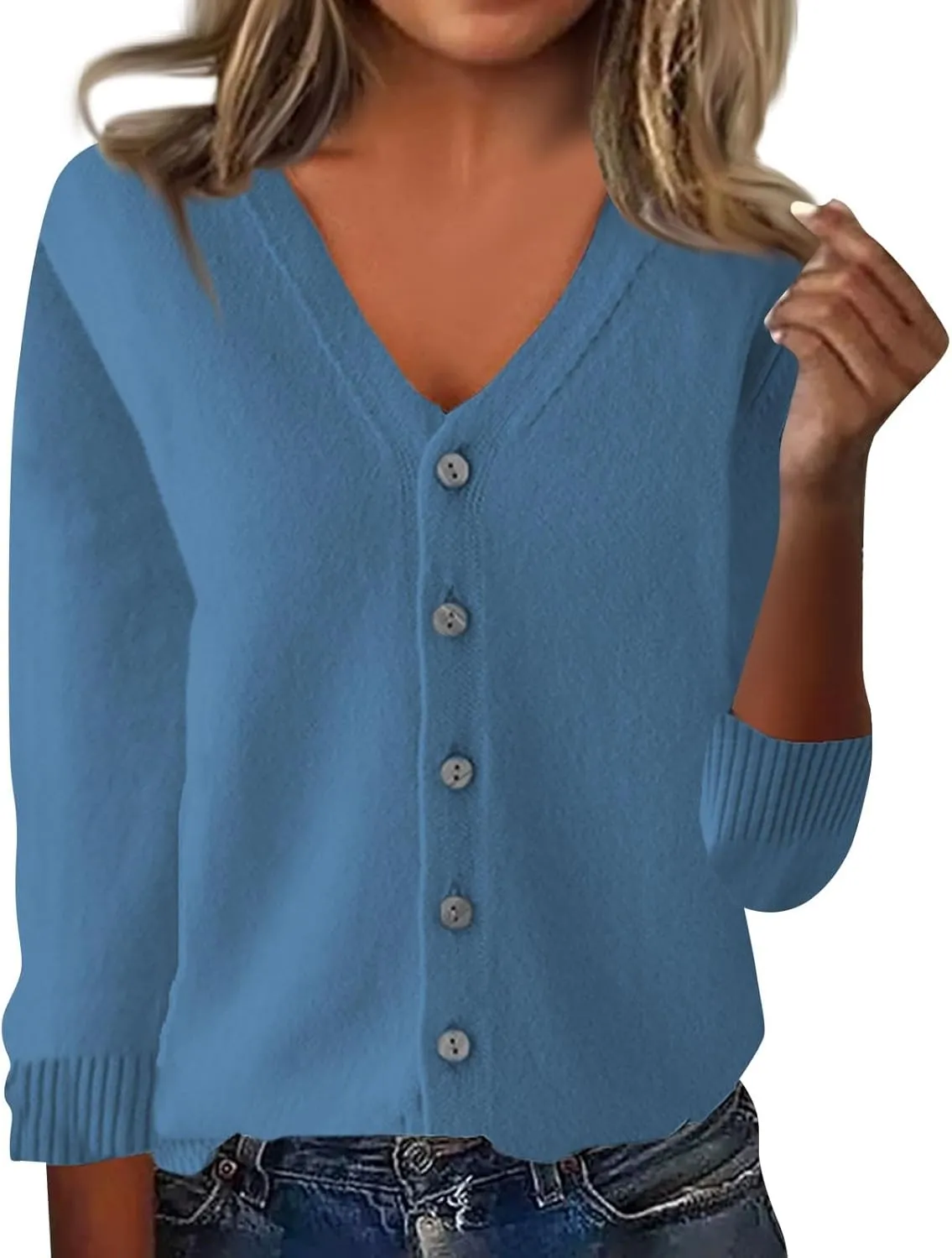 Cardigan Sweaters for Women Long Sleeve V Neck Sweaters Lightweight Comfy Sweatshirts No Hood Knitted Button Up Sweaters