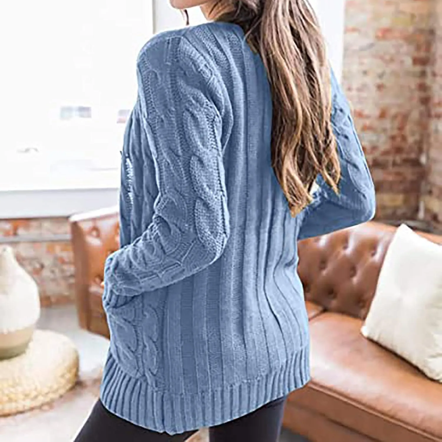 Cardigan Sweaters for Women Open Front Cardigan Sweater Fashion Button Knit Chunky Outwear Plus Size Coats Pocket