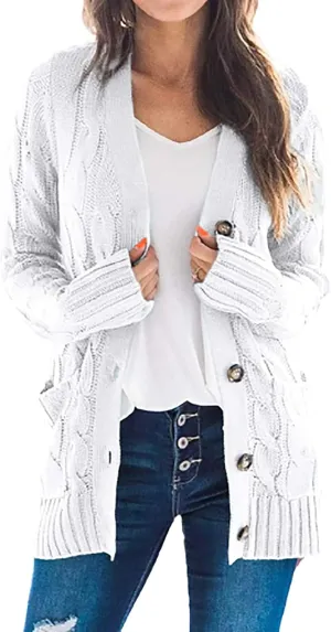 Cardigan Sweaters for Women Open Front Cardigan Sweater Fashion Button Knit Chunky Outwear Plus Size Coats Pocket