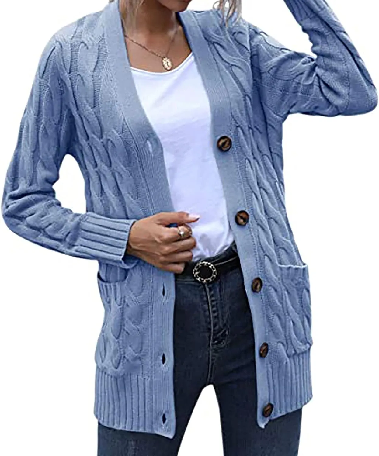 Cardigan Sweaters for Women Open Front Cardigan Sweater Fashion Button Knit Chunky Outwear Plus Size Coats Pocket