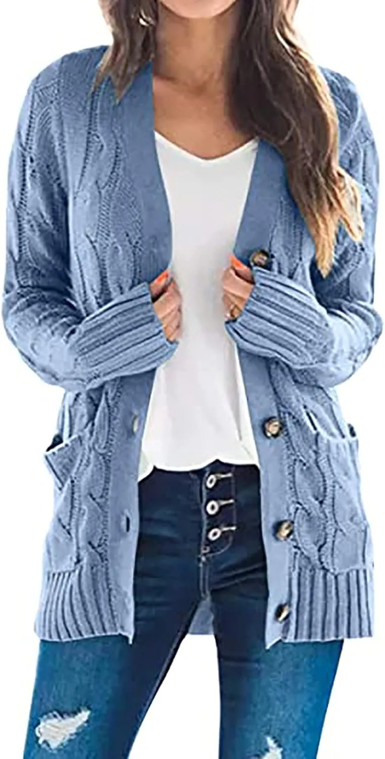 Cardigan Sweaters for Women Open Front Cardigan Sweater Fashion Button Knit Chunky Outwear Plus Size Coats Pocket