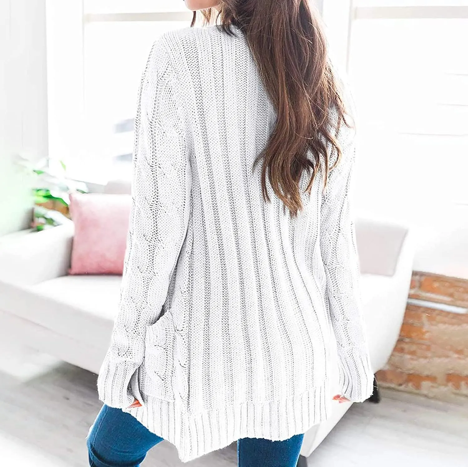 Cardigan Sweaters for Women Open Front Cardigan Sweater Fashion Button Knit Chunky Outwear Plus Size Coats Pocket