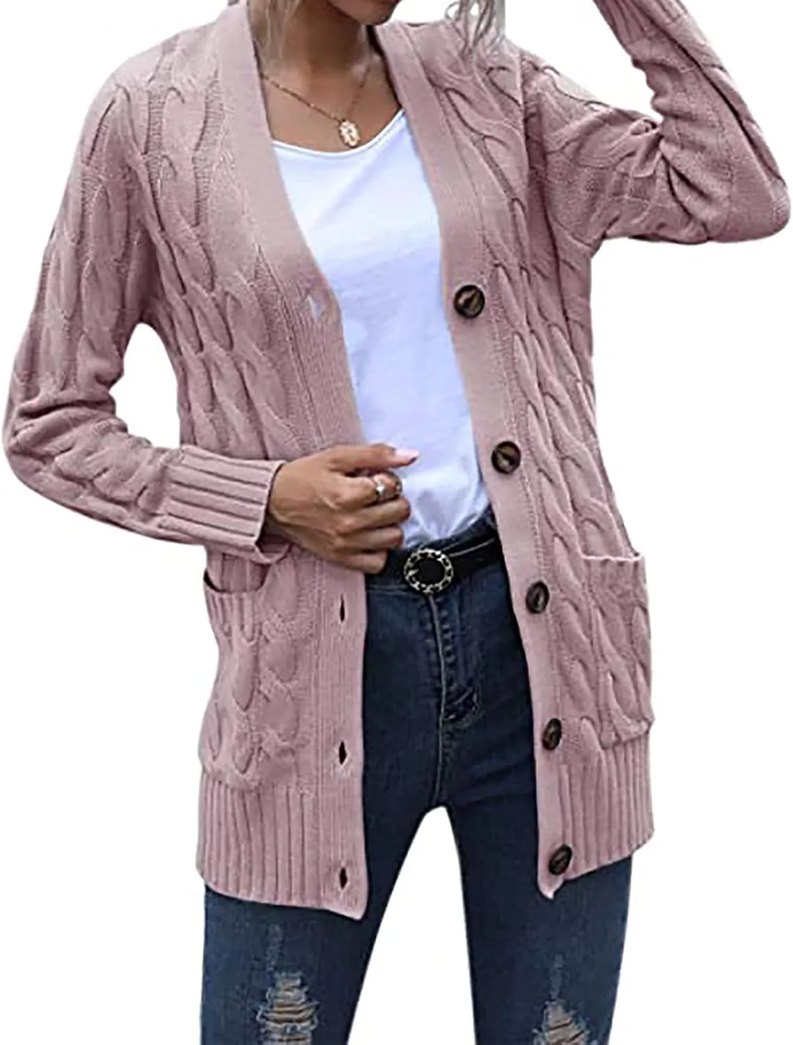 Cardigan Sweaters for Women Open Front Cardigan Sweater Fashion Button Knit Chunky Outwear Plus Size Coats Pocket