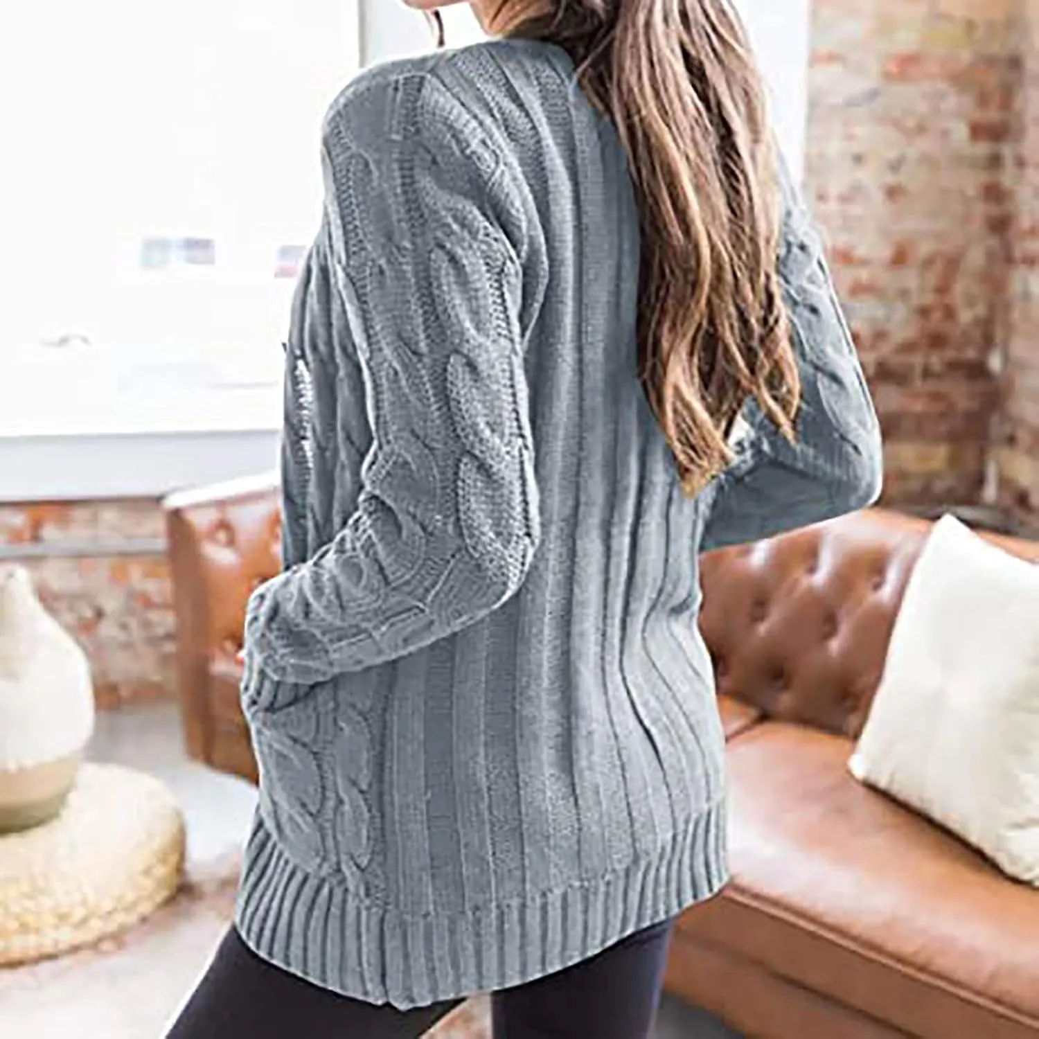 Cardigan Sweaters for Women Open Front Cardigan Sweater Fashion Button Knit Chunky Outwear Plus Size Coats Pocket