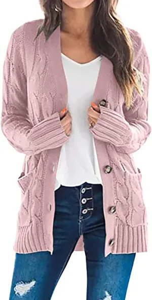 Cardigan Sweaters for Women Open Front Cardigan Sweater Fashion Button Knit Chunky Outwear Plus Size Coats Pocket