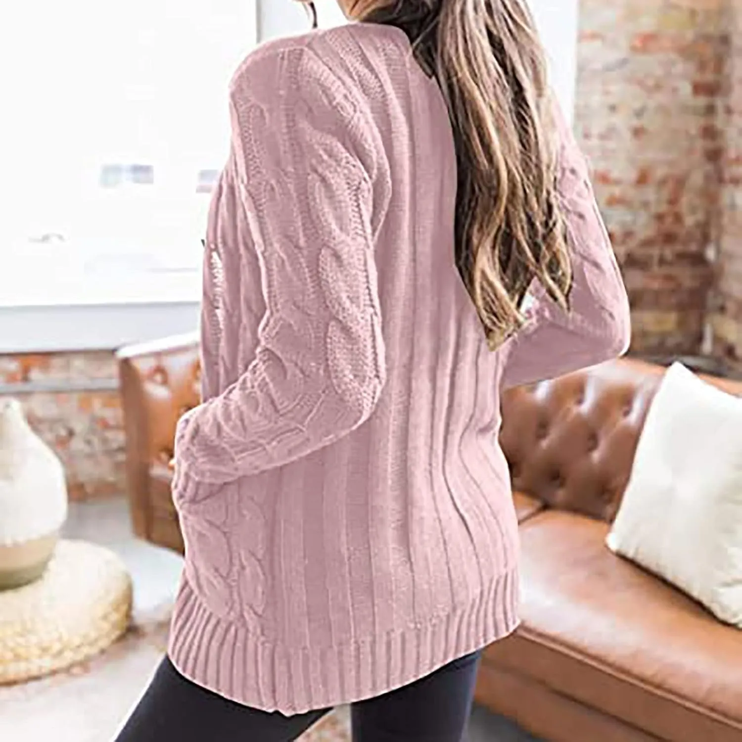 Cardigan Sweaters for Women Open Front Cardigan Sweater Fashion Button Knit Chunky Outwear Plus Size Coats Pocket
