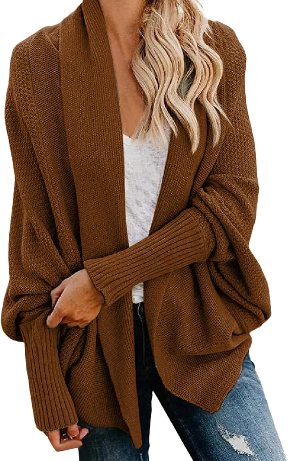 Cardigan Sweaters for Women Oversized Chunky Knit Kimono Slouchy Wrap Batwing Open Front Outwear Coat
