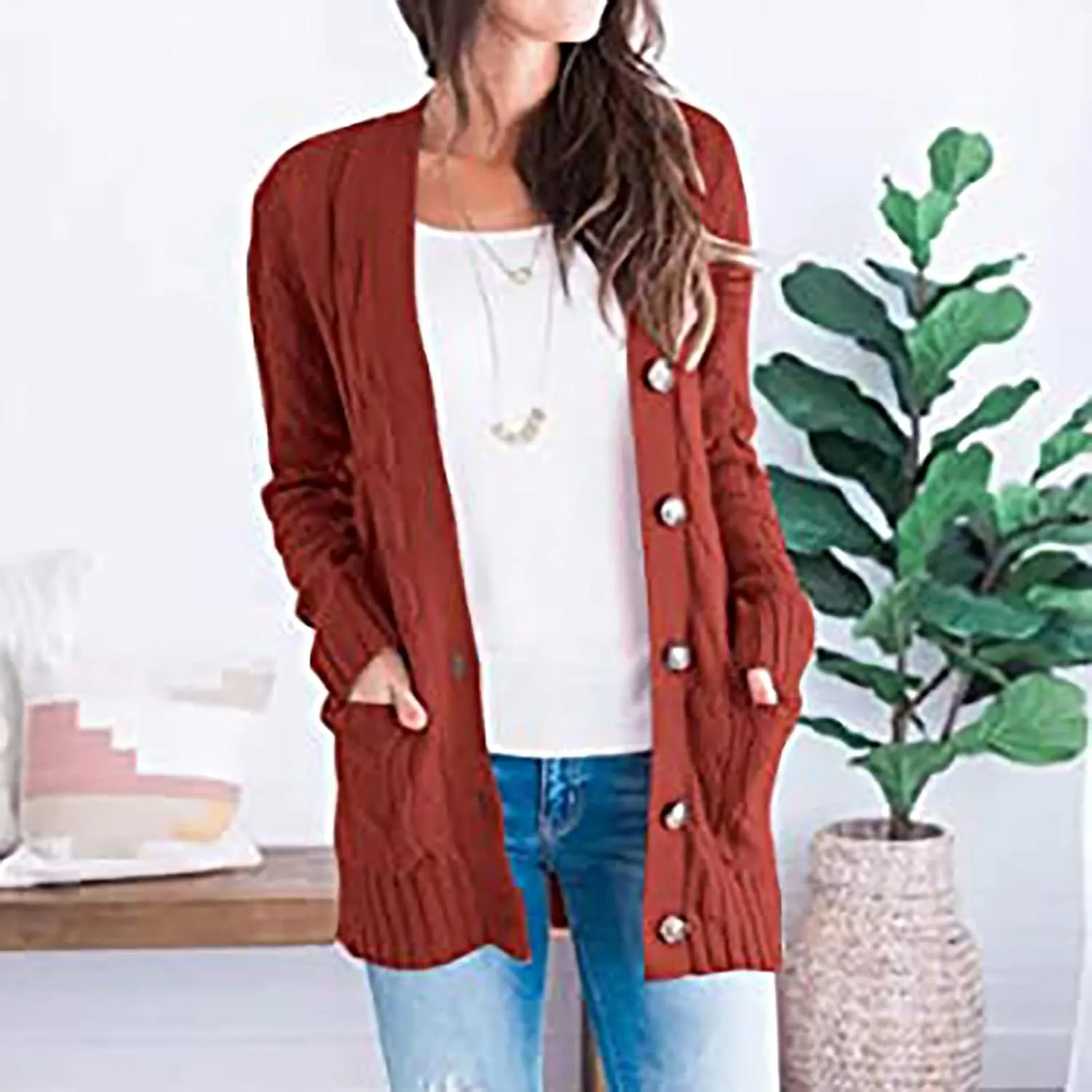 Cardigan Sweaters for Women Trendy Button Down Cable Knit Chunky Coat Fashion Open Front Outwear with Pockets