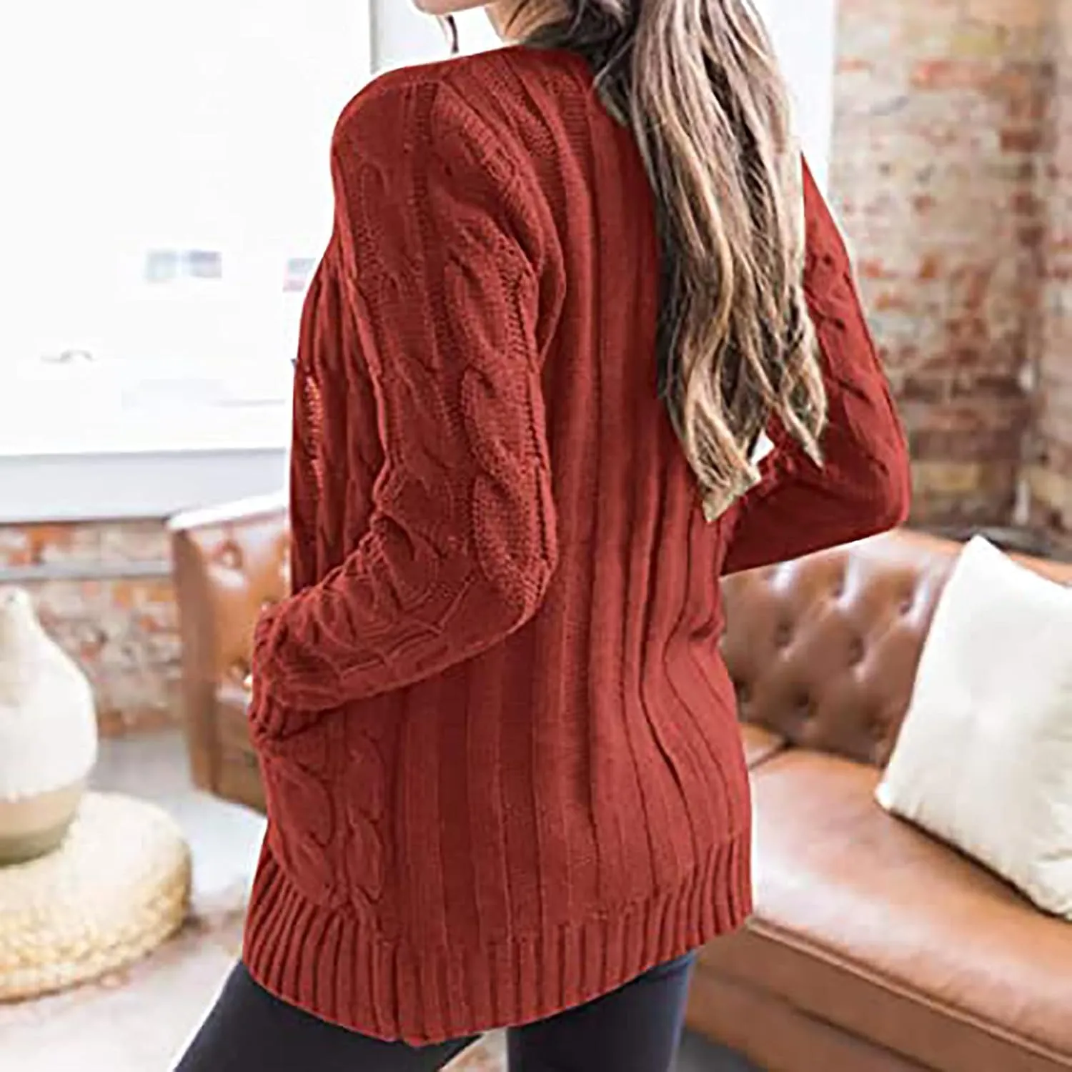 Cardigan Sweaters for Women Trendy Button Down Cable Knit Chunky Coat Fashion Open Front Outwear with Pockets