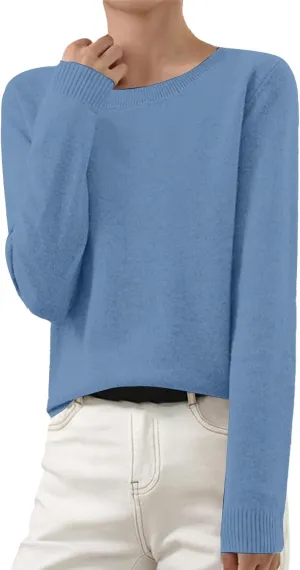 Cashmere Sweaters for Women Thin Lightweight Crewneck Sweaters Soft Wool Plain Crop Sweater Light Weight Sweaters