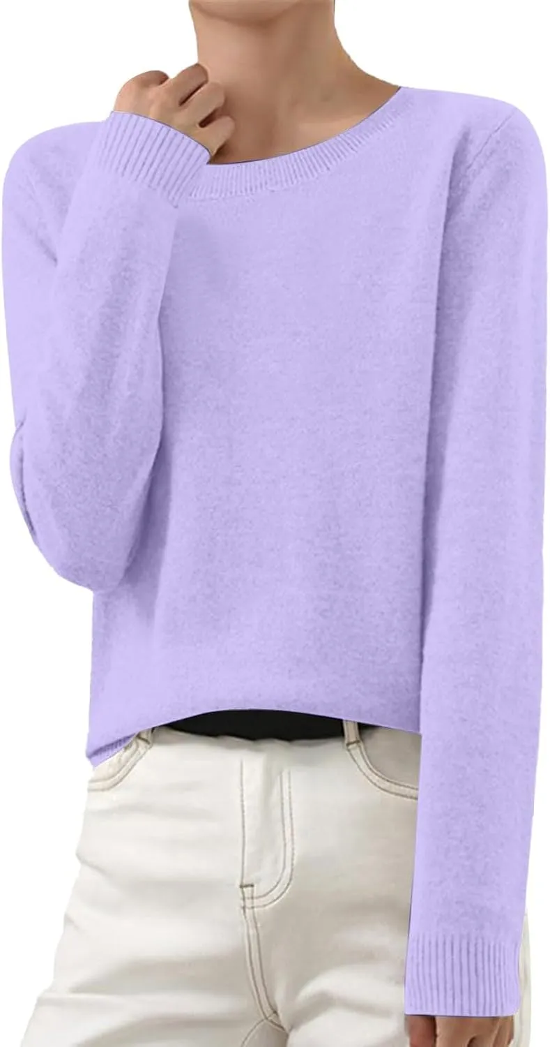 Cashmere Sweaters for Women Thin Lightweight Crewneck Sweaters Soft Wool Plain Crop Sweater Light Weight Sweaters