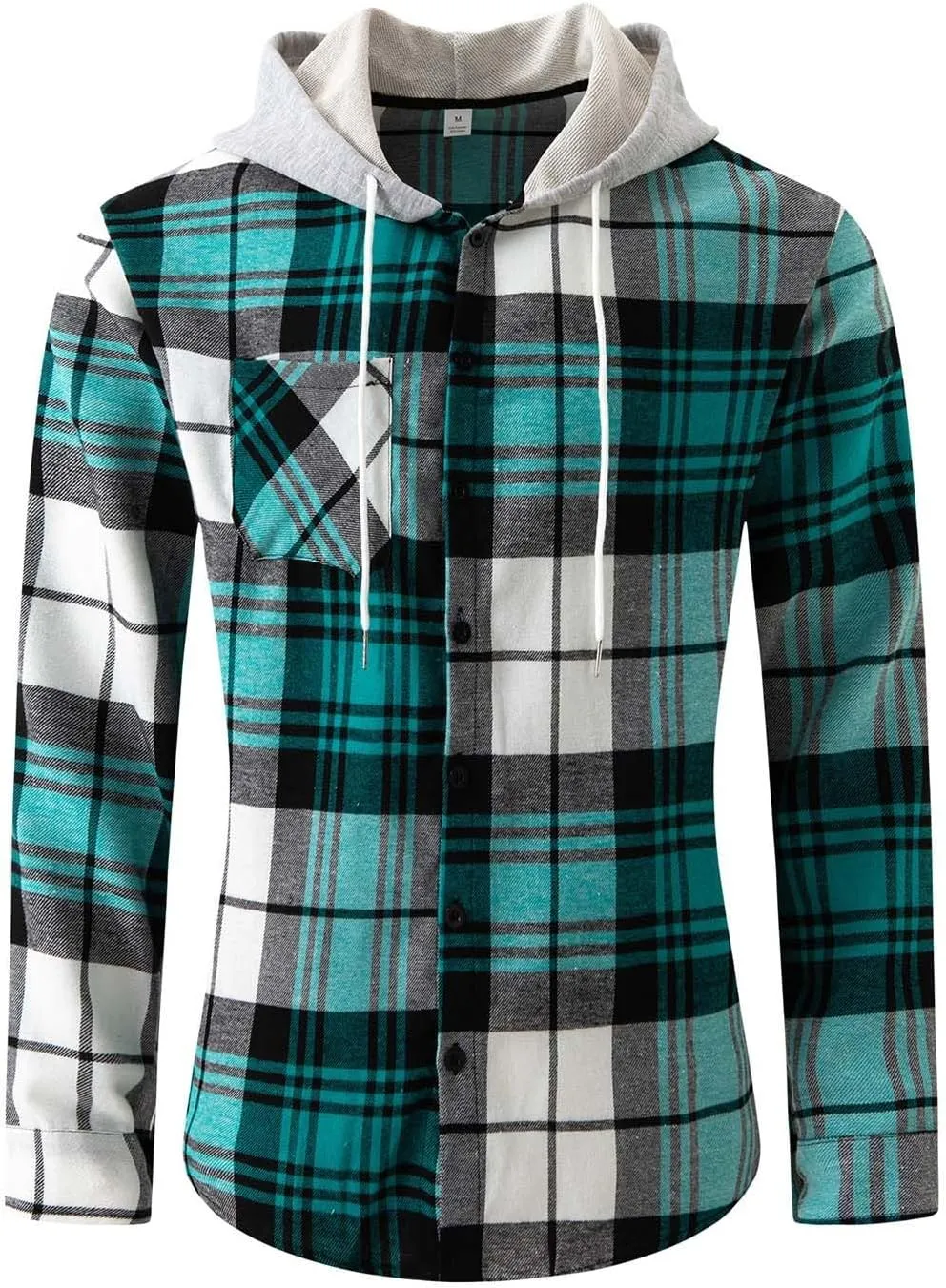 Casual Plaid Hoodies for Men Lightweght Hooded T Shirt Regular Fit Long Sleeve Button Down Shirts Jackets with Pocket