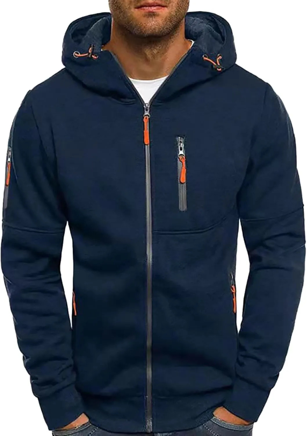 Casual Workout Hoodies for Men Full Zip Slim Fit Long Sleeve Hooded Sweatshirt Running Sports Athletic Track Jackets