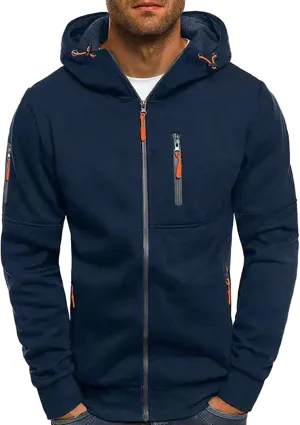 Casual Workout Hoodies for Men Full Zip Slim Fit Long Sleeve Hooded Sweatshirt Running Sports Athletic Track Jackets