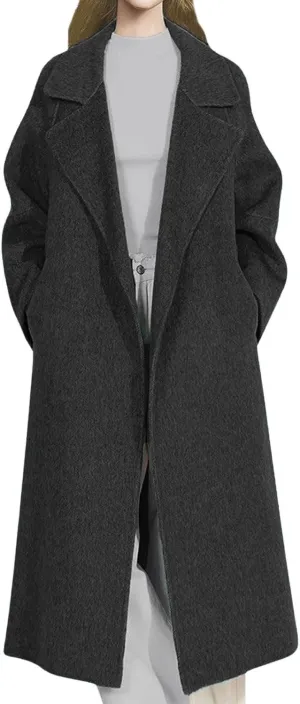 CHARTOU Women Long Winter Pea Coats Elegant Wool Blend Fall Jacket Overcoat with Belt