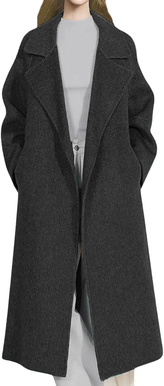 CHARTOU Women Long Winter Pea Coats Elegant Wool Blend Fall Jacket Overcoat with Belt