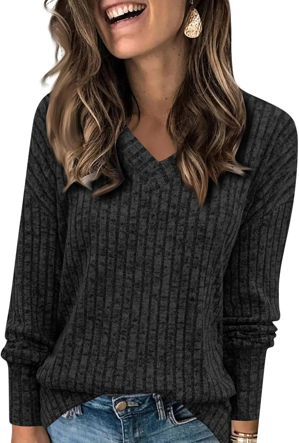 ChicCrate Sweaters for Women Trendy Long Sleeve Solid Color Ribbed Knit Sweater Cute Plus Size Tops Winter Teen Girl Clothes