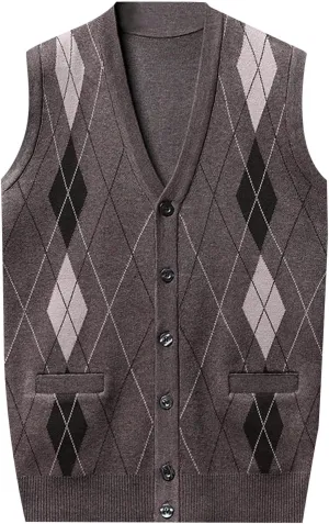 Chunky Knit Sweaters for Men Sleeveless V Neck Knit Jumper Pullover Soft Casual Fall Fashion Pullover Top
