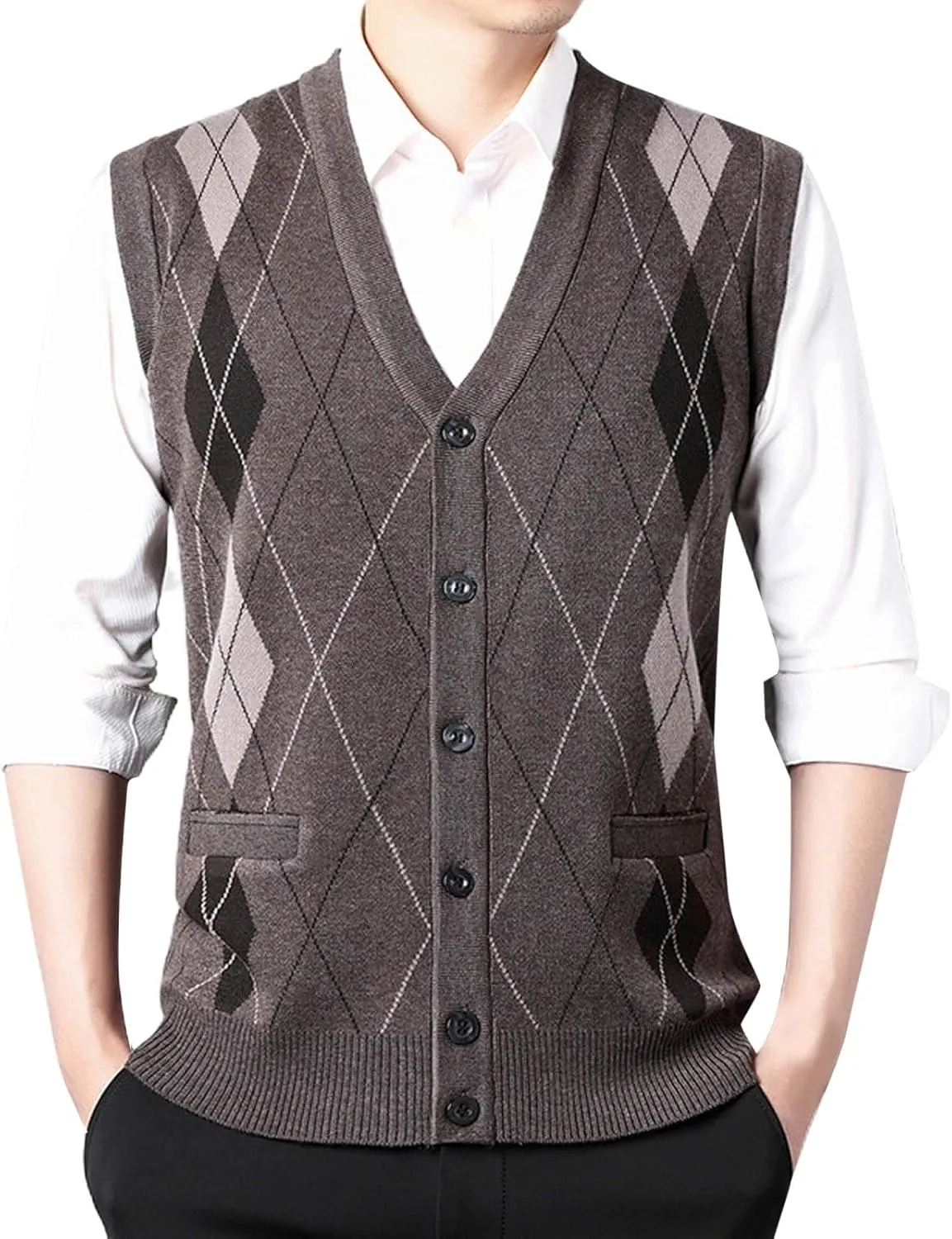 Chunky Knit Sweaters for Men Sleeveless V Neck Knit Jumper Pullover Soft Casual Fall Fashion Pullover Top