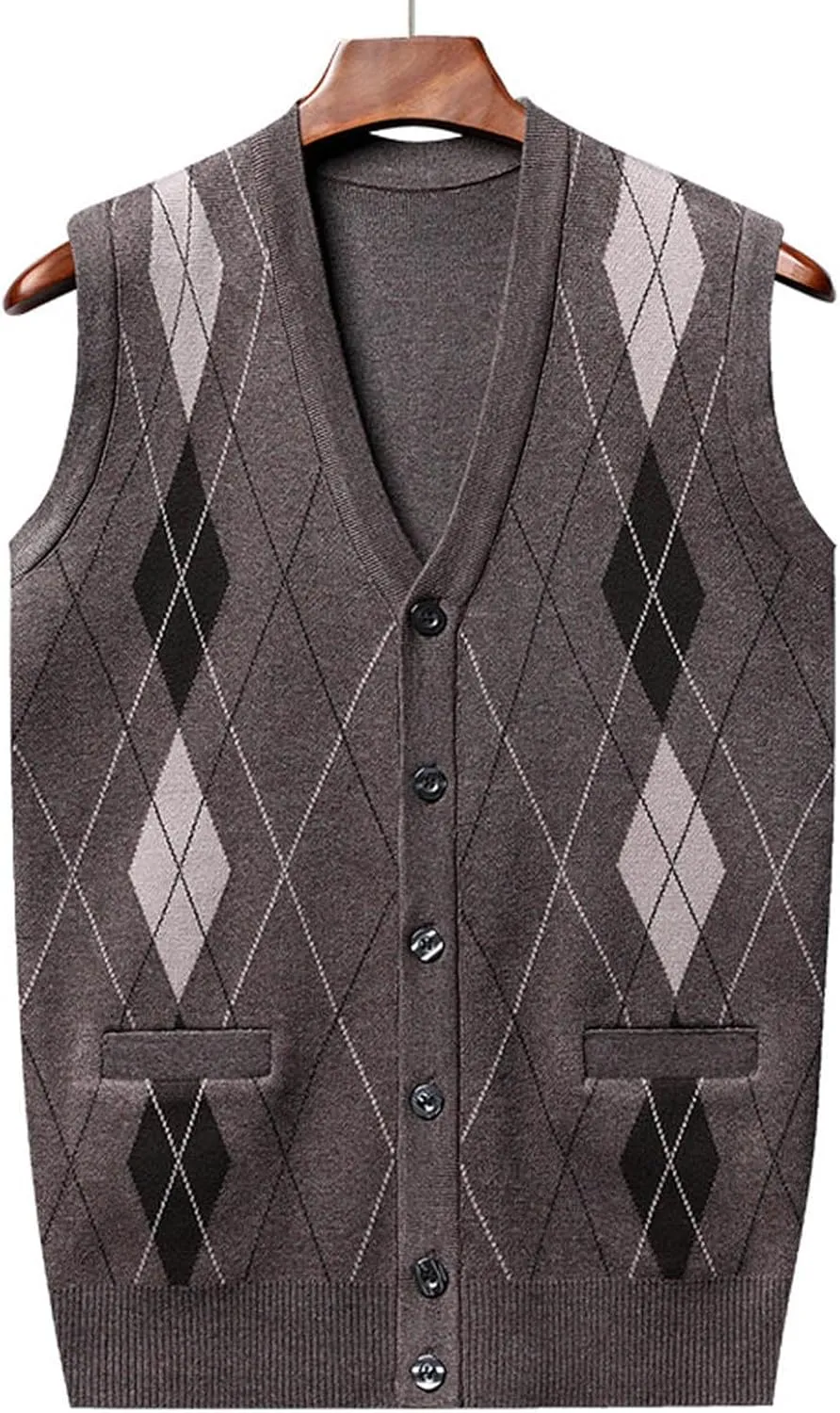 Chunky Knit Sweaters for Men Sleeveless V Neck Knit Jumper Pullover Soft Casual Fall Fashion Pullover Top