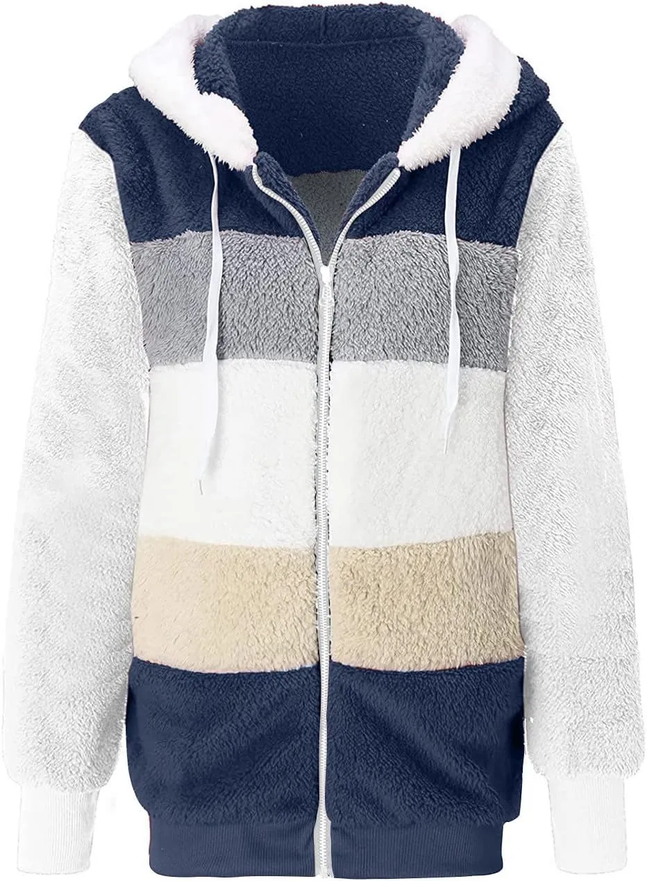 Coats for Women 2023 Lightweight Casual Fleece Plush Zipper Hooded Jacket Comfy Wool Coat Winter Warm Sherpa Jackets