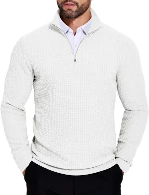 COOFANDY Men's Quarter Zip Sweaters Slim Fit Lightweight Knitted Mock Neck Pullover Casual Polo Sweaters