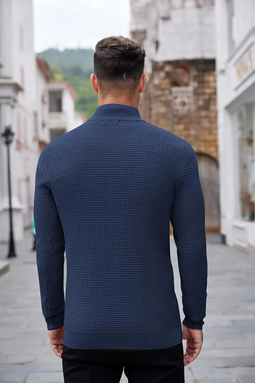 COOFANDY Men's Quarter Zip Sweaters Slim Fit Lightweight Knitted Mock Neck Pullover Casual Polo Sweaters