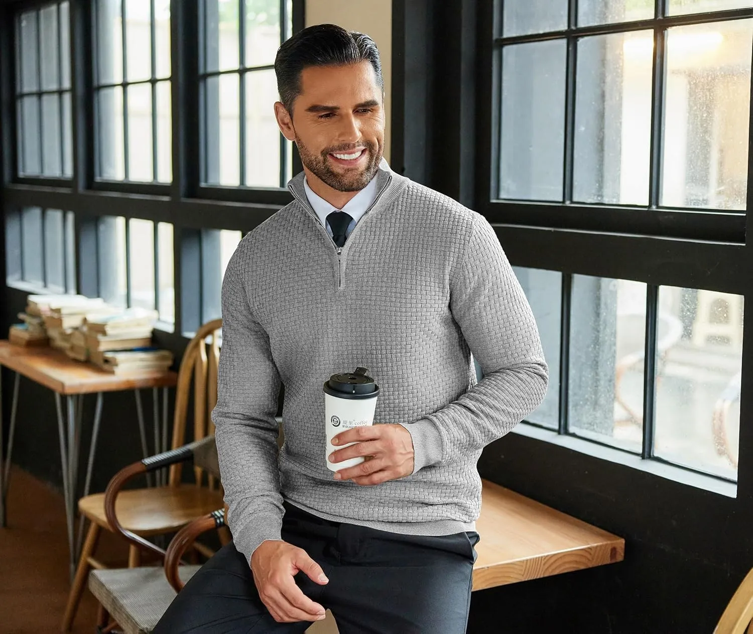 COOFANDY Men's Quarter Zip Sweaters Slim Fit Lightweight Knitted Mock Neck Pullover Casual Polo Sweaters