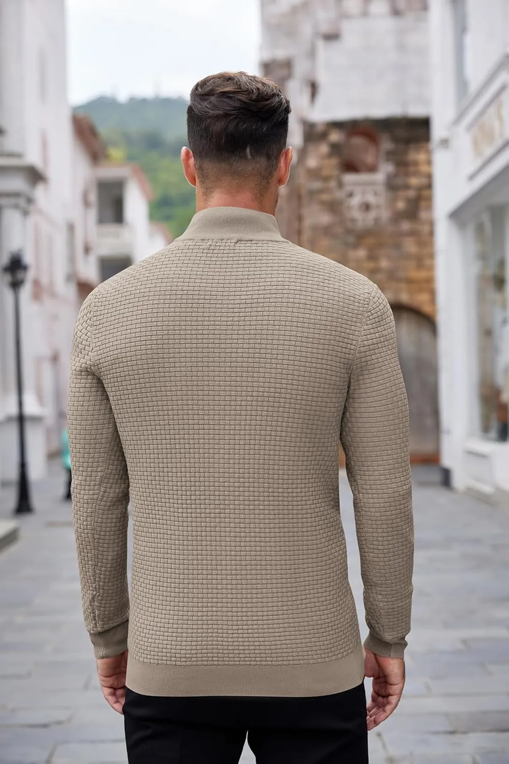 COOFANDY Men's Quarter Zip Sweaters Slim Fit Lightweight Knitted Mock Neck Pullover Casual Polo Sweaters