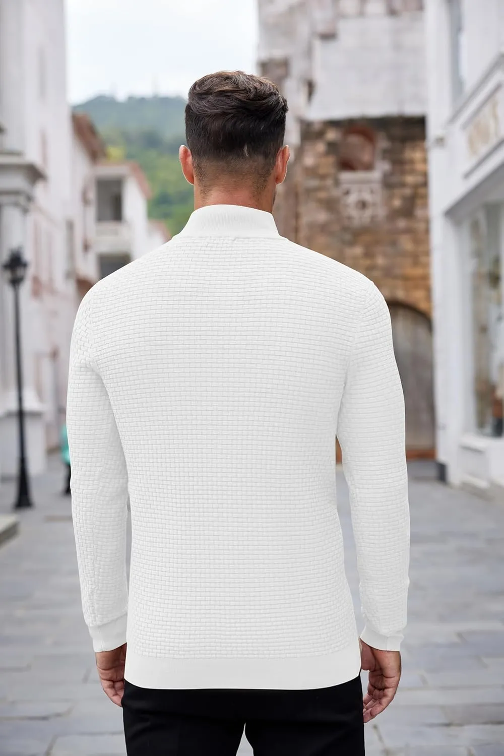 COOFANDY Men's Quarter Zip Sweaters Slim Fit Lightweight Knitted Mock Neck Pullover Casual Polo Sweaters