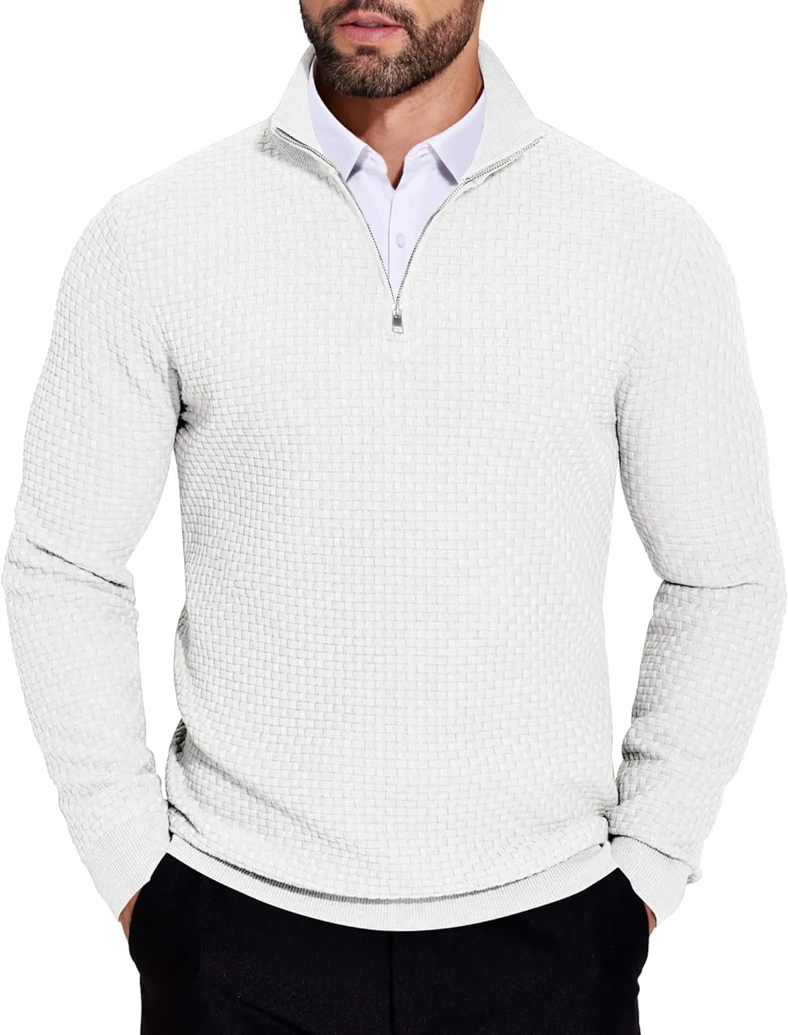 COOFANDY Men's Quarter Zip Sweaters Slim Fit Lightweight Knitted Mock Neck Pullover Casual Polo Sweaters