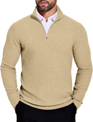 COOFANDY Men's Quarter Zip Sweaters Slim Fit Lightweight Knitted Mock Neck Pullover Casual Polo Sweaters