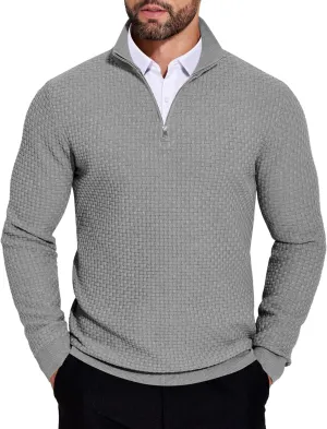 COOFANDY Men's Quarter Zip Sweaters Slim Fit Lightweight Knitted Mock Neck Pullover Casual Polo Sweaters