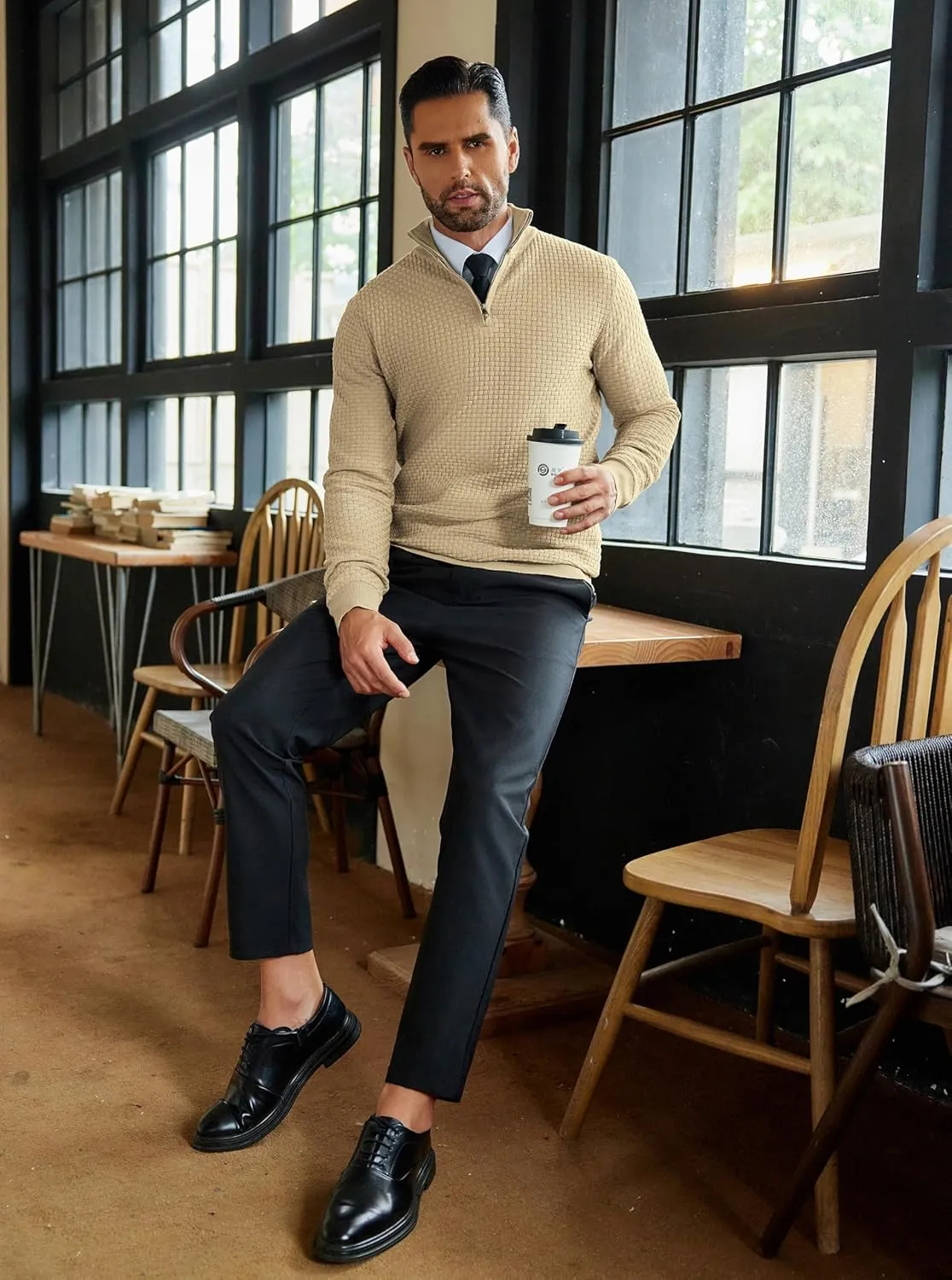 COOFANDY Men's Quarter Zip Sweaters Slim Fit Lightweight Knitted Mock Neck Pullover Casual Polo Sweaters