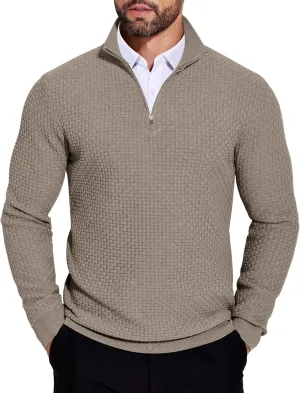 COOFANDY Men's Quarter Zip Sweaters Slim Fit Lightweight Knitted Mock Neck Pullover Casual Polo Sweaters