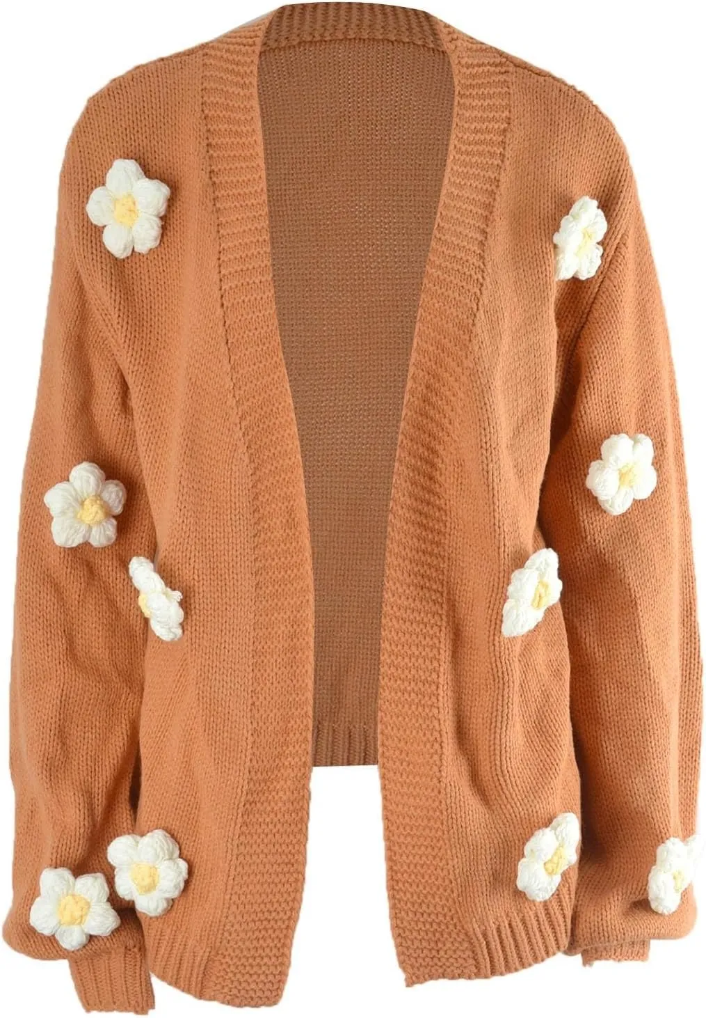 cooki Fall Cardigans for Women Open Front Long Sleeve Lightweight Casual Floral Applique Chunky Knit Cardigan Sweaters