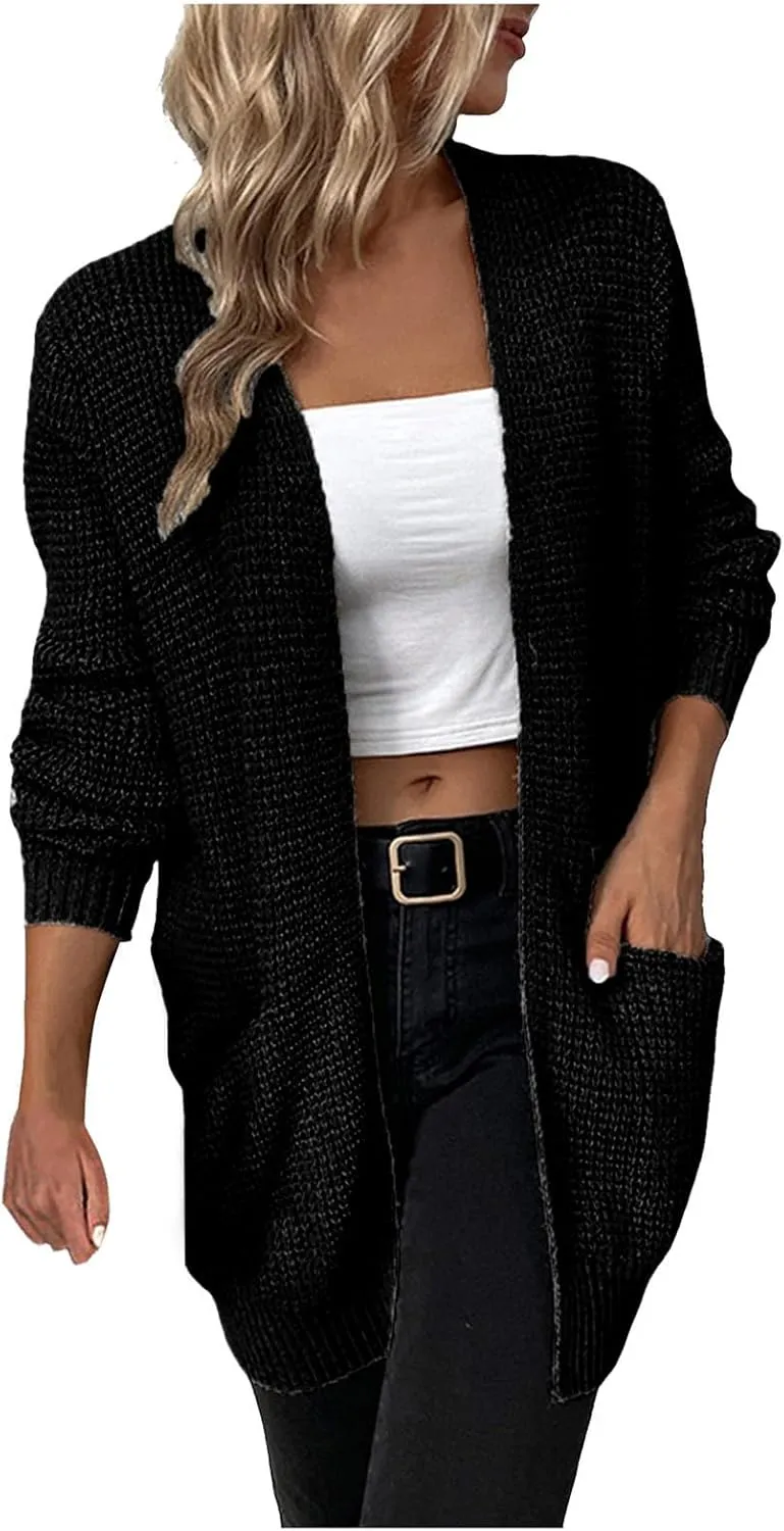 cooki Women's 2024 Fall Fashion Open Front Chunky Knit Sweater Cardigans Oversized Long Sleeve Cotton Cardigans Jacket
