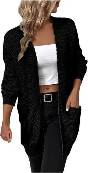 cooki Women's 2024 Fall Fashion Open Front Chunky Knit Sweater Cardigans Oversized Long Sleeve Cotton Cardigans Jacket