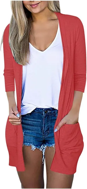cooki Womens Cardigan Sweaters Fall 3/4 Sleeve Open Front Fashion Button Down Cable Knit Chunky Sweater Jackets Coats