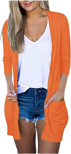 cooki Womens Cardigan Sweaters Fall 3/4 Sleeve Open Front Fashion Button Down Cable Knit Chunky Sweater Jackets Coats