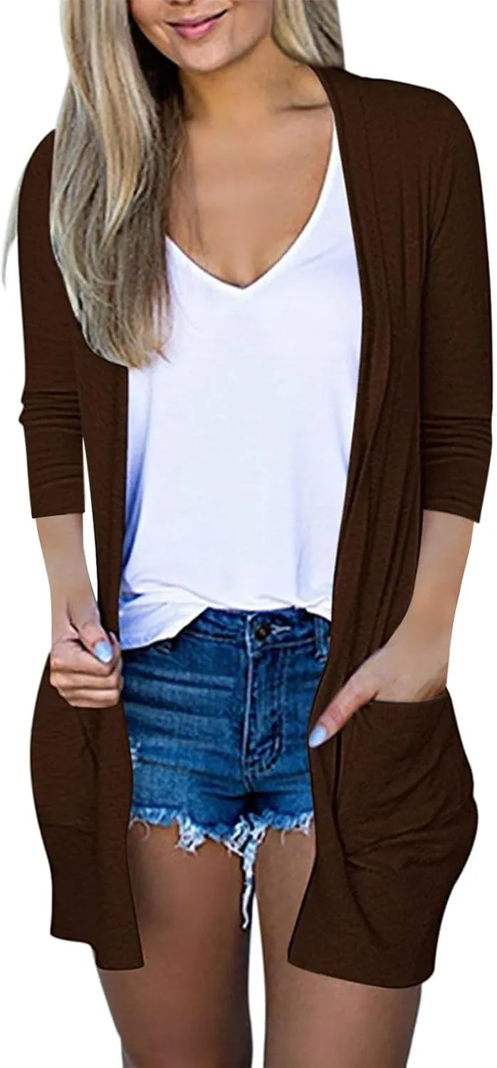 cooki Womens Cardigan Sweaters Fall 3/4 Sleeve Open Front Fashion Button Down Cable Knit Chunky Sweater Jackets Coats