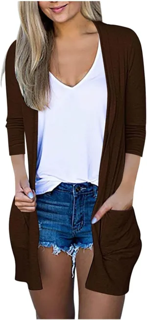 cooki Womens Cardigan Sweaters Fall 3/4 Sleeve Open Front Fashion Button Down Cable Knit Chunky Sweater Jackets Coats