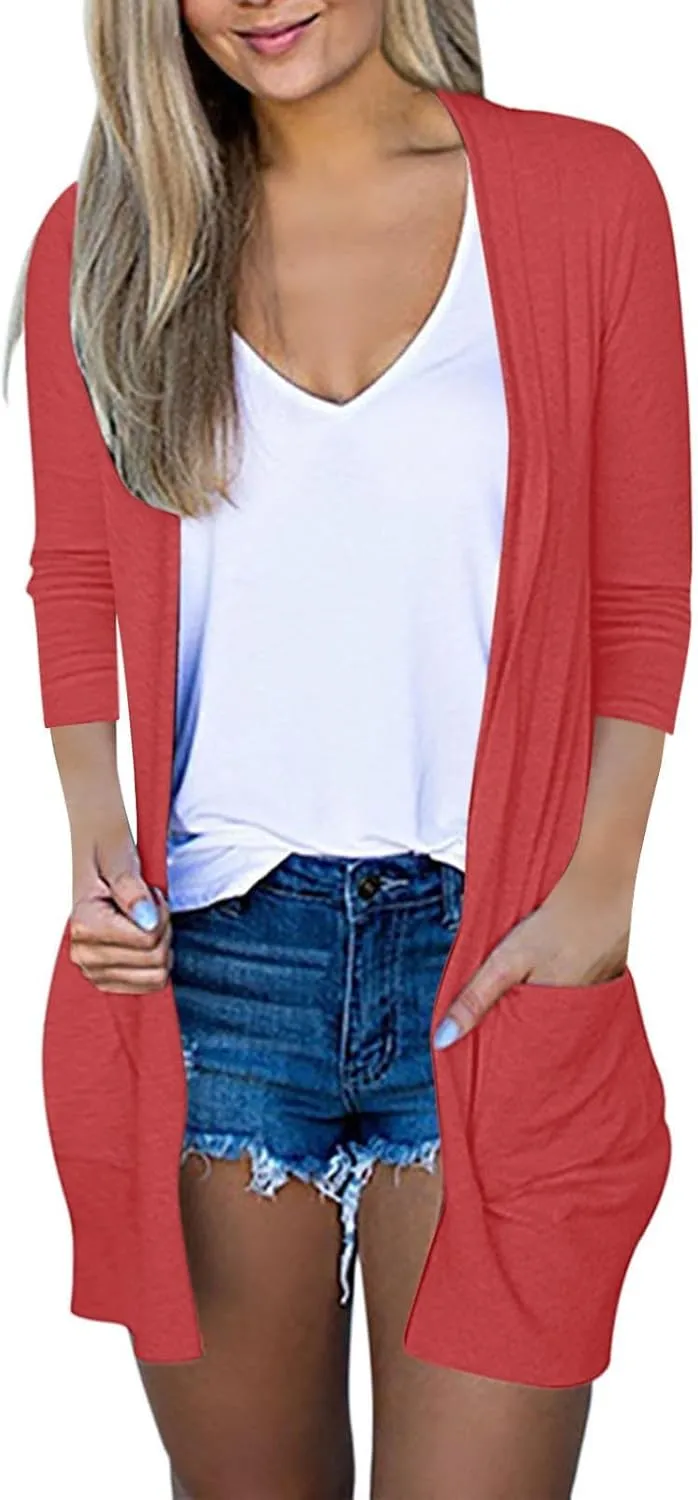 cooki Womens Cardigan Sweaters Fall 3/4 Sleeve Open Front Fashion Button Down Cable Knit Chunky Sweater Jackets Coats